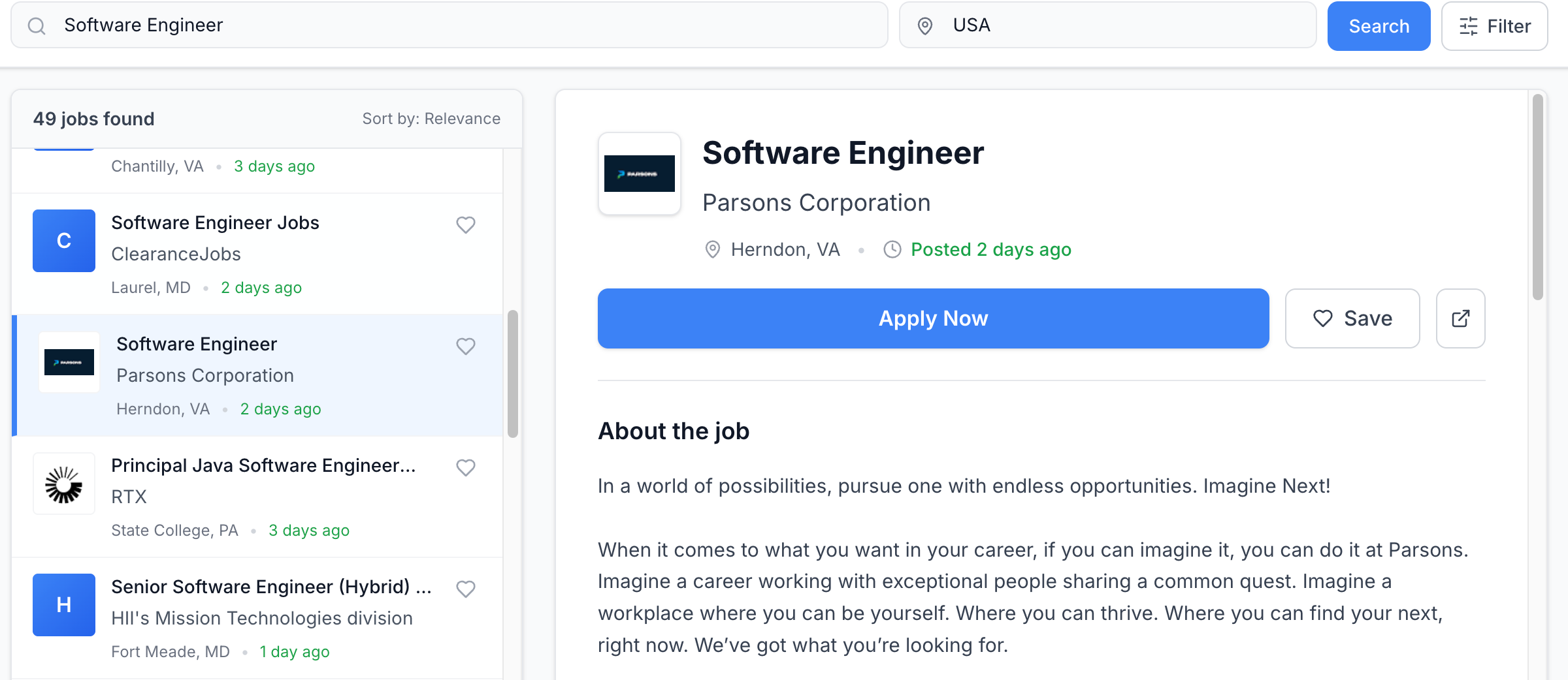 Job Search Screenshot